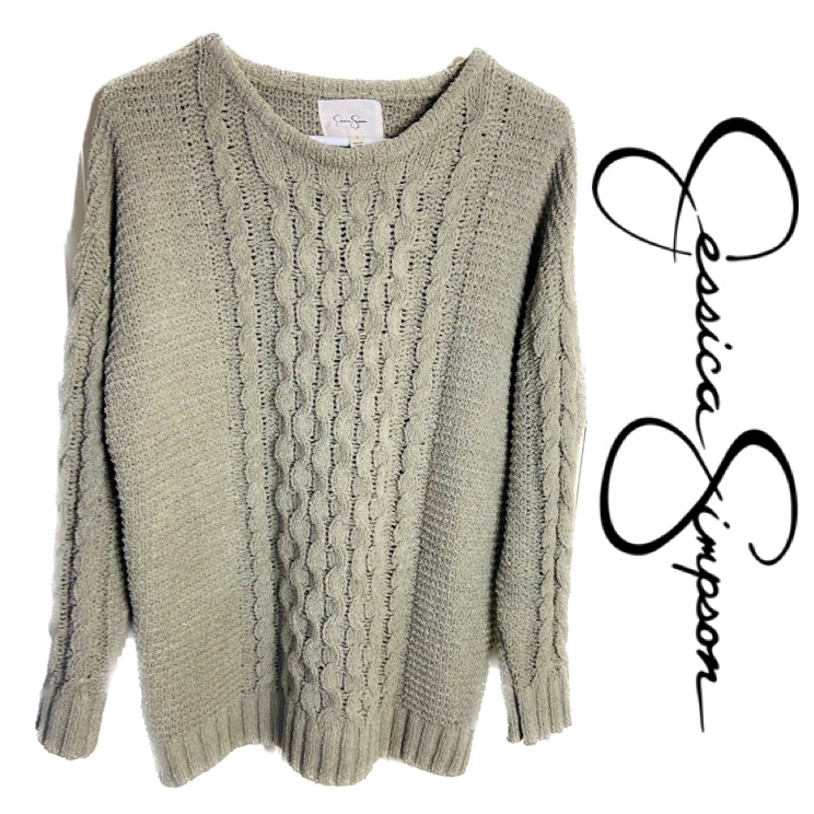 Jessica Simpson Chenille Center Twist Cable Tunic Oversize Fit Sage Sweater Sz S